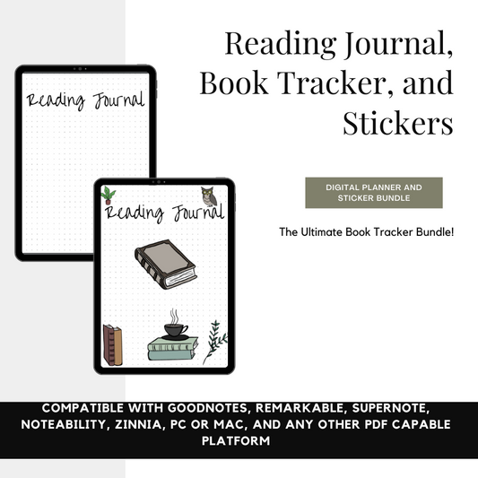 Reading Journal and Sticker Bundle - Digital Book Tracker and Digital Sticker Bundle!